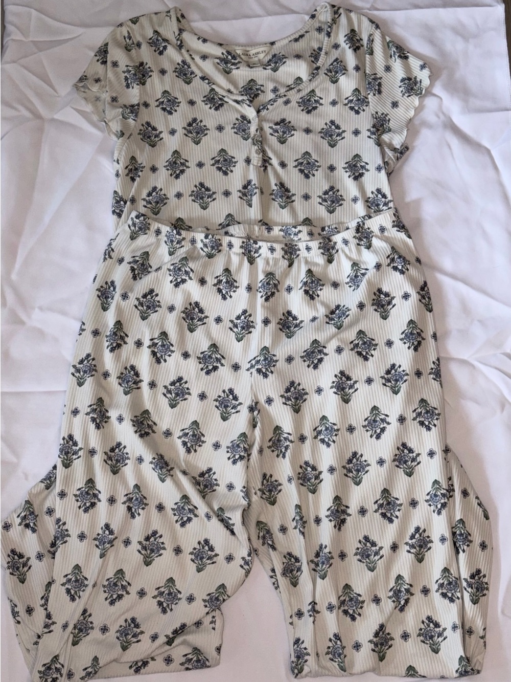Laura Ashley Foulard Print Ribbed Henley Top & Pants Pajama Set